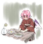  animal_ears fine_art_parody food i_asked_for_scrambled lonely mitsumoto_jouji mystia_lorelei okamisty parody pink_hair solo tears touhou wings 