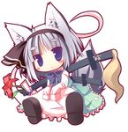  animal_ears black_hairband blue_eyes chibi fox_ears fox_tail ghost hairband hitodama katana konpaku_youmu konpaku_youmu_(ghost) nagomi_tozakura oversized_clothes sheath sheathed short_hair silver_hair solo sword tail touhou weapon 