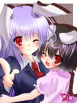  animal_ears bad_id bad_pixiv_id black_hair highres inaba_tewi multiple_girls one_eye_closed purple_hair red_eyes reisen_udongein_inaba tetsu_tissue touhou 