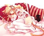  animal_ears cat_ears closed_eyes copyright_request cradle_(artist) fetal_position frilled_pillow frills full_body garters kuroya_shinobu lying on_side panties pillow solo tail thighhighs underwear 