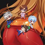  3girls ass ayanami_rei bad_id bad_pixiv_id blue_eyes blue_hair blush bodysuit brown_hair carnelian chibi glasses grey_hair ikari_shinji long_hair lowres makinami_mari_illustrious multicolored multicolored_bodysuit multicolored_clothes multiple_boys multiple_girls nagisa_kaworu neon_genesis_evangelion orange_bodysuit pink_bodysuit plugsuit rebuild_of_evangelion red_bodysuit red_eyes shikinami_asuka_langley short_hair souryuu_asuka_langley test_plugsuit twintails white_bodysuit |_| 