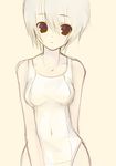  bare_shoulders one-piece_swimsuit original red_eyes saibashi school_swimsuit short_hair simple_background sketch solo swimsuit white_hair 