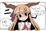  arms_behind_back black_eyes blush face head_tilt horns ibuki_suika internet no_nose orange_hair smile solo touhou translated yofukashi 