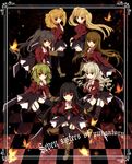  asmodeus beelzebub belphegor black_hair brown_hair green_hair leviathan_(umineko) long_hair lucifer mammon multiple_girls necktie pink_neckwear ponytail red_eyes satan stakes_of_purgatory suzushiro_kurumi thighhighs twintails umineko_no_naku_koro_ni 