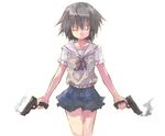  bad_id bad_pixiv_id dual_wielding gun handgun holding milcoco noir pistol school_uniform short_hair smoke smoking_gun solo weapon yuumura_kirika 