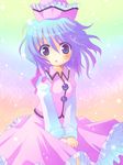  :o blue_eyes blush gradient_hair hat lavender_hair merlin_prismriver multicolored multicolored_eyes multicolored_hair nibii_(panda) skirt skirt_tug solo touhou v_arms wind wind_lift 
