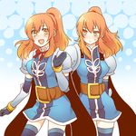  armor artist_request cape chastel_aiheap gloves hisca_aiheap long_hair lowres multiple_girls ponytail red_hair siblings sisters smile surcoat tales_of_(series) tales_of_vesperia twins yellow_eyes 