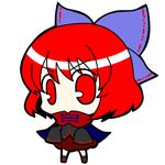  bow cape chibi full_body hair_bow red_eyes red_hair sekibanki short_hair skirt socha solo touhou transparent_background 