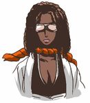  bleach breasts brown_hair cleavage dark_skin dreadlocks genderswap goggles hairlocs lipstick lowres makeup photoshop rosel-d scarf shihackusho shinigami tousen_kaname 