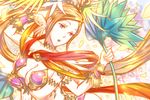  :o armor bikini_armor bracelet breasts cleavage crossed_arms flower hair_flower hair_ornament holding jewelry kali_(p&amp;d) large_breasts long_hair lotus_(elico) multiple_arms necklace open_mouth orange_hair petals pink_eyes ponytail purple_armor puzzle_&amp;_dragons solo very_long_hair 