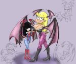  bite black_hair blonde_hair breasts capcom clothing darkstalkers duskull_(artist) female hair head_wings humanoid leni_loud lilith_aensland lincoln_loud lucy_loud male morrigan_aensland sibling sisters succubus text the_loud_house tongue video_games wings 