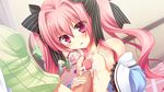  1girl censored cum game_cg highres kunai_uri long_hair mango_purin mosaic_censoring naizuri nama2e namanie noblesse_of_rouge oohinata_toshiya open_mouth pink_eyes pink_hair ribbon small_breasts solo_focus susakuooji_hotoha twintails 