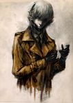  coat cyborg gloves grey_hair male_focus metal_gear_(series) metal_gear_solid_4 raiden sketch solo tooot trench_coat 