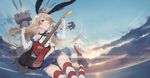  anchor anchor_hair_ornament animal_ears black_legwear black_panties blonde_hair blush brown_eyes bunny_ears cloud day elbow_gloves electric_guitar gloves guitar hair_ornament hayashi_kewi instrument jumping kantai_collection long_hair looking_at_viewer md5_mismatch one_eye_closed panties rensouhou-chan shimakaze_(kantai_collection) sky smile solo thighhighs underwear water 