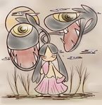  alternate_form black_hair concave mawile mega_mawile mega_pokemon moon no_humans pokemon pokemon_xy red_eyes smile solo teeth 