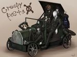  ben_drowned black_sclera business_suit car crazy_eyes creepypasta equala evil_smile eyeless_jack faceless formal glasses ground_vehicle highres jeff_the_killer laughing_jack mask masky motor_vehicle multiple_boys slender_man smile suit ticcy_toby 