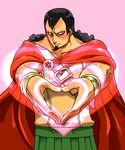  1boy black_hair boa_hancock cape heart kyros looking_at_viewer male male_focus one_piece pteruges solo 