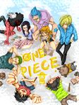  2girls 6+boys black_hair blonde_hair blue_hair brook copyright_name cyborg formal franky green_hair hair_over_one_eye haramaki hat monkey_d_luffy multiple_boys multiple_girls nami nami_(one_piece) nico_robin one_piece orange_hair reindeer roronoa_zoro sanji skeleton straw_hat suit tattoo tony_tony_chopper usopp 