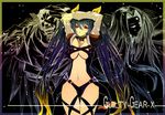 arms_up blue_hair breasts copyright_name dizzy guilty_gear guilty_gear_x hair_ribbon hair_rings large_breasts long_hair modern_afro navel necro_(guilty_gear) parted_lips red_eyes ribbon solo thigh_gap twintails underboob undine_(guilty_gear) very_long_hair 