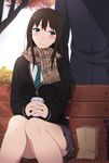  blush brown_hair cardigan green_eyes head_out_of_frame idolmaster idolmaster_cinderella_girls ishigaki_takashi long_hair producer_(idolmaster_cinderella_girls_anime) scarf school_uniform shibuya_rin solo_focus 