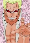  1boy blonde_hair donquixote_doflamingo feathers one_piece shichibukai solo sunglasses teeth trafargar_low 