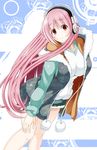  blush breasts headphones kuro75268 large_breasts long_hair looking_at_viewer nitroplus pink_hair pom_pom_(clothes) red_eyes smile solo super_sonico very_long_hair 
