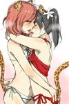  animal_ears aoi_chiruko ass ass_grab bare_arms bikini black_hair blush closed_eyes cutie_panther hug kiss love_live! love_live!_school_idol_project multiple_girls navel nishikino_maki purple_eyes red_hair short_hair short_twintails side-tie_bikini sketch swimsuit tail tiger_ears tiger_tail tongue tongue_out twintails yazawa_nico yuri 