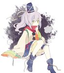  bad_id bad_twitter_id daizu_(melon-lemon) hat japanese_clothes kariginu mononobe_no_futo ponytail ribbon scarf short_hair silver_hair skirt solo tate_eboshi touhou 