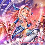  1girl 2012 armor armored_boots boots crop_top flatley_(guilty_dragon) gloves guilty_dragon hairband long_hair metal_boots minimaru pink_eyes pink_hair shorts smile solo sword thighhighs weapon 