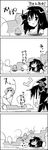  4koma =d bathing bird bow comic commentary greyscale hair_bow hairband heart highres komeiji_satori monkey monochrome naked_towel onsen open_mouth pose reiuji_utsuho shoujo_kitou-chuu smile steam tani_takeshi third_eye touhou towel translated yukkuri_shiteitte_ne |_| 