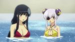  2girls animated animated_gif bikini black_hair ikaruga_(senran_kagura) lowres multiple_girls nosebleed pool screencap senran_kagura senran_kagura_(series) swimsuit white_hair yagyuu_(senran_kagura) 