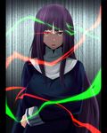  asagami_fujino bad_id bad_pixiv_id bangs blunt_bangs breasts glowing glowing_eye habit hand_on_own_chest highres kara_no_kyoukai kichihachi large_breasts multicolored multicolored_eyes pillarboxed purple_hair red_eyes solo 