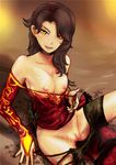  1girl bare_shoulders bed black_hair breasts cinder_fall dress earrings female jewelry long_hair looking_at_viewer nail_polish nipples open_clothes orange_eyes pussy red_dress rwby saliva sitting smile solo spread_legs sweat tired uncensored undressing wet yellow_eyes 