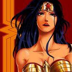  1girl amazon bare_shoulders black_hair blue_eyes dc_comics long_hair makeup parted_lips princess solo strapless tiara wonder_woman wonder_woman_(series) 