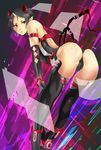  1boy artist_request ass back bare_shoulders bent_over black_hair boots bra elbow_gloves from_behind gloves hoozuki_(hoozuki_no_reitetsu) hoozuki_no_reitetsu horns leaning leaning_forward leotard looking_back pointy_ears red_eyes short_hair solo thighhighs trap underwear 