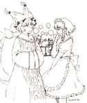  animal_ears bat_wings bow braid closed_eyes dress fox_tail hair_bow hat izayoi_sakuya long_hair maid maid_headdress maruhachi_(maruhachi_record) monochrome multiple_girls multiple_tails remilia_scarlet ribbon short_hair smile tabard tail touhou wings yakumo_ran yakumo_yukari 