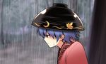  bowl bowl_hat hat japanese_clothes kimono minigirl purple_hair rain red_eyes satou_yuuki short_hair solo sukuna_shinmyoumaru touhou tree 