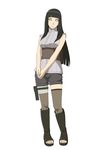  1girl absurdres black_hair boots byakugan full_body hands_together highres hime_cut hyuuga_hinata lavender_eyes looking_at_viewer naruto naruto:_the_last official_art shorts sleeveless smile solo standing thighhighs 