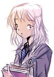  1girl blazer book dark_skin dc_comics gotham_academy necktie olive_silverlock school_uniform uniform white_hair 