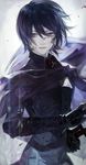  androgynous armor blood blood_on_face blood_splatter breastplate cape character_request gauntlets gloves nishihara_isao pixiv_fantasia pixiv_fantasia_fallen_kings purple_eyes purple_hair solo sword weapon 