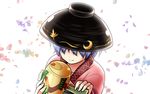  bowl bowl_hat hat japanese_clothes kimono mallet petals purple_hair satou_yuuki short_hair smile solo sukuna_shinmyoumaru touhou 