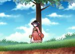  bowl bowl_hat hat japanese_clothes kimono mallet purple_hair red_eyes satou_yuuki short_hair solo sukuna_shinmyoumaru touhou tree 