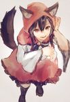  adapted_costume alternate_costume animal_ears boots brown_hair colorized cosplay dress ears_through_headwear grey_background hood imaizumi_kagerou jewelry kouzuki_kei little_red_riding_hood little_red_riding_hood_(grimm) little_red_riding_hood_(grimm)_(cosplay) long_hair long_sleeves looking_at_viewer red_eyes simple_background sketch solo tail touhou wide_sleeves wolf_ears wolf_tail 