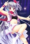  absurdres arm_up armpits breasts hair_ornament hairclip hanasaki_work_spring headset highres lavender_eyes lavender_hair long_hair medium_breasts midriff moribe_(rabumanyo) navel shiranui_inori very_long_hair 