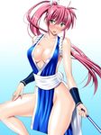  alternate_color bare_shoulders blue_eyes breasts cleavage cosplay fatal_fury gradient gradient_background highres large_breasts long_hair lyrical_nanoha mahou_shoujo_lyrical_nanoha mahou_shoujo_lyrical_nanoha_a's pelvic_curtain pink_background pink_hair ponytail sen_(sansui) shiranui_mai shiranui_mai_(cosplay) signum solo sweatdrop the_king_of_fighters very_long_hair 