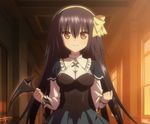  absolute_duo brown_eyes headband kusarigama long_hair purple_hair school_uniform screencap sickle sunset tachibana_tomoe_(absolute_duo) very_long_hair weapon 