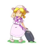  bad_id bad_pixiv_id blonde_hair closed_eyes dress hair_ribbon hat luggage luize mary_janes neckerchief pozesuke ribbon shoes short_hair smile solo touhou touhou_(pc-98) white_legwear 