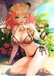  animal_ears arm_support bikini breasts cleavage collarbone fang large_breasts looking_at_viewer million_arthur_(series) red_hair shuen swimsuit tail tiger_ears yellow_eyes 