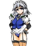  adapted_costume blue_eyes blue_leotard borrowed_design braid breasts elbow_pads fingerless_gloves garter_straps gloves izayoi_sakuya leotard mabuchoco_m maid maid_headdress medium_breasts short_hair silver_hair sketch solo thighhighs touhou twin_braids vest wrestling_outfit 