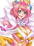  bad_id bad_pixiv_id blue_eyes breasts carmein cleavage dodai_shouji dress gloves highres jewelry large_breasts looking_at_viewer magical_canan magical_girl open_mouth pendant pink_hair short_hair smile solo white_gloves 
